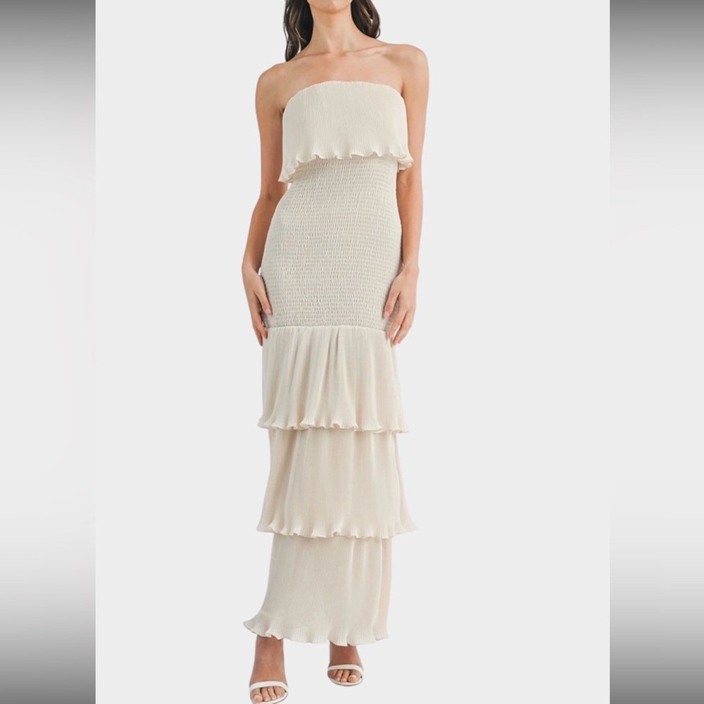 Strapless Tiered Maxi Dress in Cream